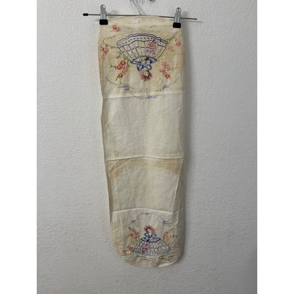 Crochet embroidered belle in blue dress table runner